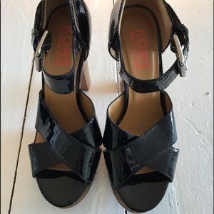 Michael Kors patent leather platform sandal.